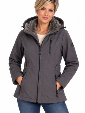 ZeroXposur Jacket Size M Gray Faux-Fur Lined Hooded Softshell